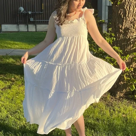 White Ruffle Maxi Dress - Picture 2 of 4